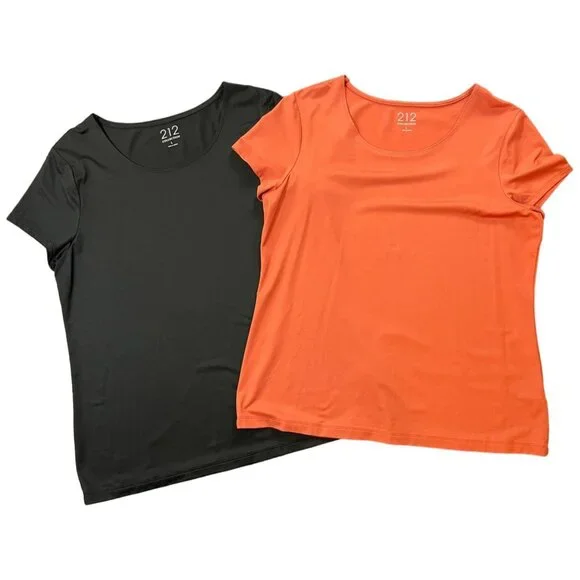 212 Collection Womens Scoop Neck T-Shirts 2-Pack Black & Orange Large - Picture 1 of 16